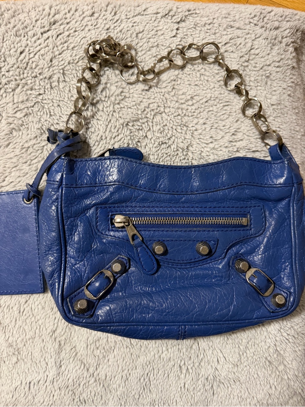 Balenciaga Electric Blue Leather Hip Shoulder Bag with Chain Handle